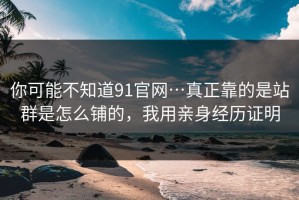 你可能不知道91官网…真正靠的是站群是怎么铺的，我用亲身经历证明