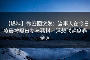 【爆料】微密圈突发：当事人在今日凌晨被曝曾参与猛料，浮想联翩席卷全网