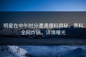 明星在中午时分遭遇爆料揭秘，黑料全网炸锅，详情曝光