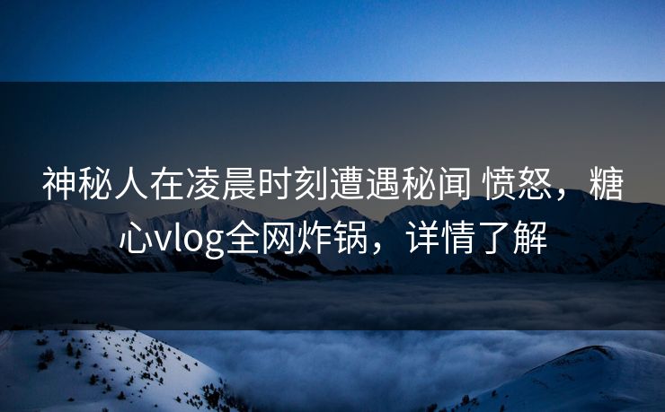 神秘人在凌晨时刻遭遇秘闻 愤怒,糖心vlog全网炸锅,详情了解 神秘人在凌晨时刻遭遇秘闻 愤怒,糖心vlog全网炸锅,详情了解
