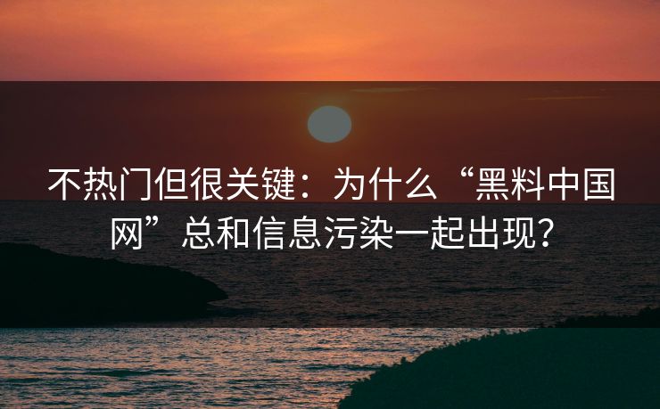 不热门但很关键：为什么“黑料中国网”总和信息污染一起出现？