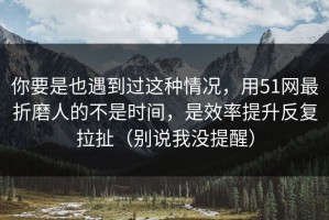 你要是也遇到过这种情况，用51网最折磨人的不是时间，是效率提升反复拉扯（别说我没提醒）
