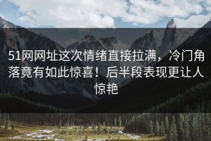 51网网址这次情绪直接拉满，冷门角落竟有如此惊喜！后半段表现更让人惊艳