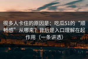很多人卡住的原因是：吃瓜51的“顺畅感”从哪来？背后是入口理解在起作用（一条讲透）