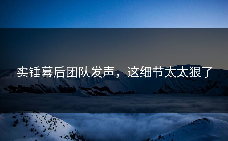 实锤幕后团队发声，这细节太太狠了