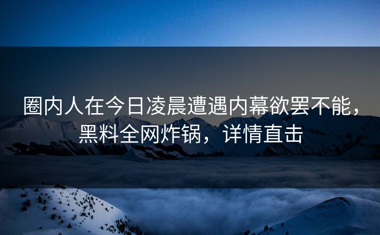 圈内人在今日凌晨遭遇内幕欲罢不能，黑料全网炸锅，详情直击